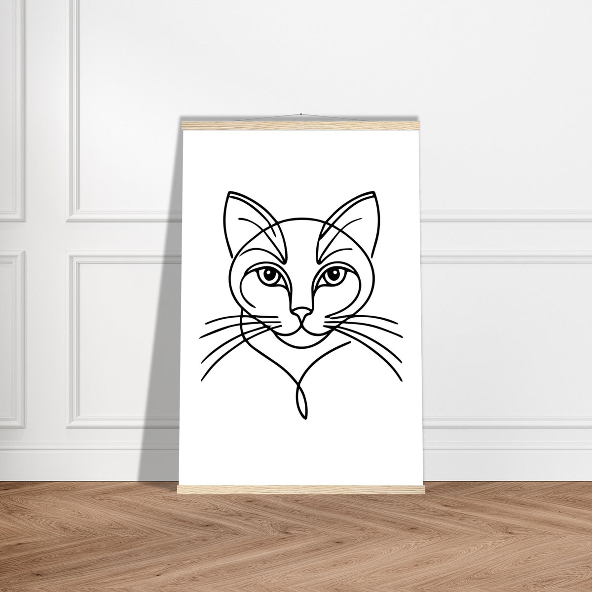 Cat's Gaze - Contemporary Line Art Poster - 60x90 cm 24x36″ Natural wood wall hanger - Posters With Hanger