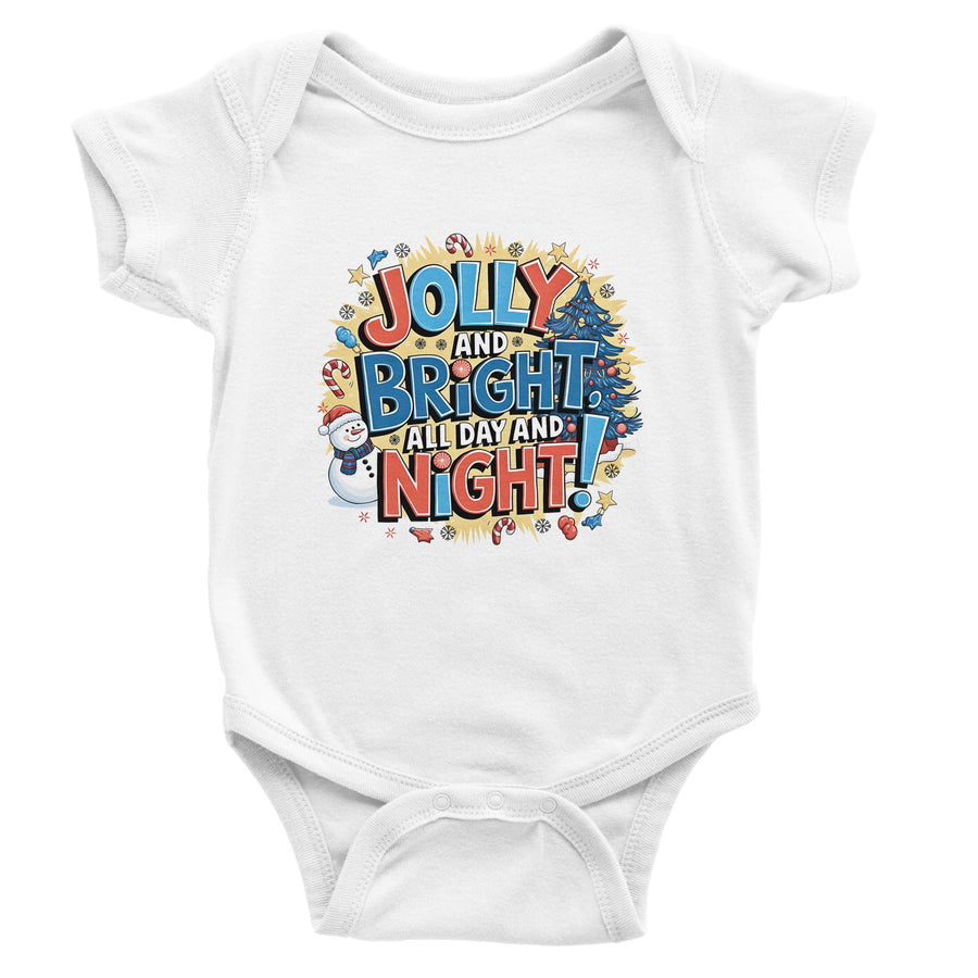 Jolly and Bright – Baby’s First Christmas Onesie - White - Baby Jersey Short Sleeve Tee