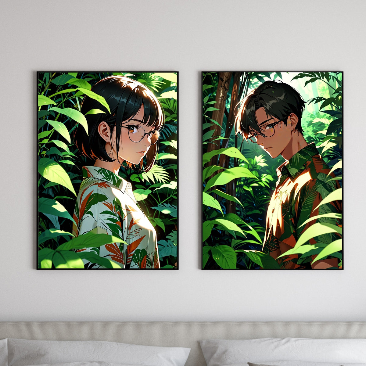 Verdant Encounters - A Pair - 12x18 - Framed Posters