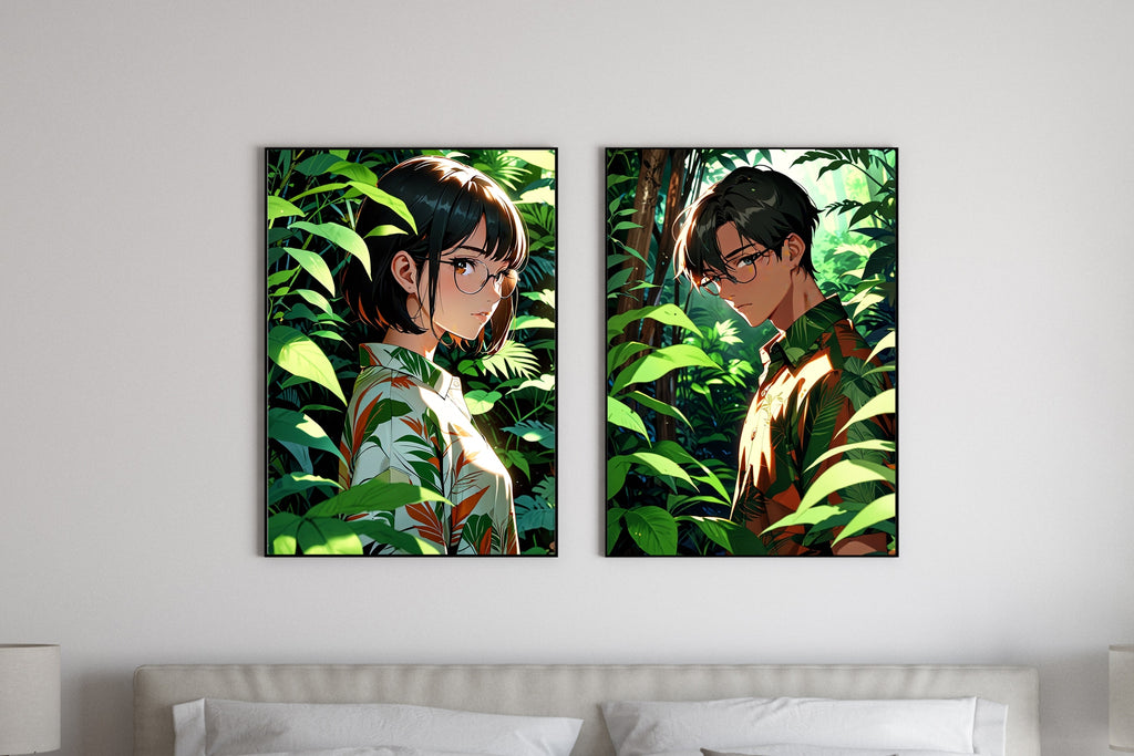 Verdant Encounters - A Pair - 12x18 - Framed Posters