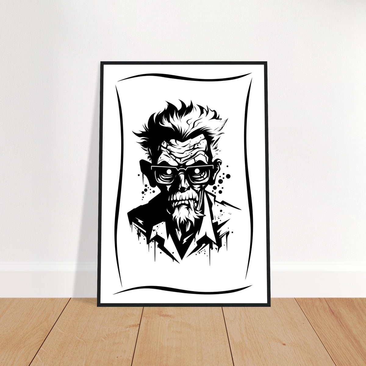 Edgy Artistry - Black and White Character - - Wooden Framed Posters