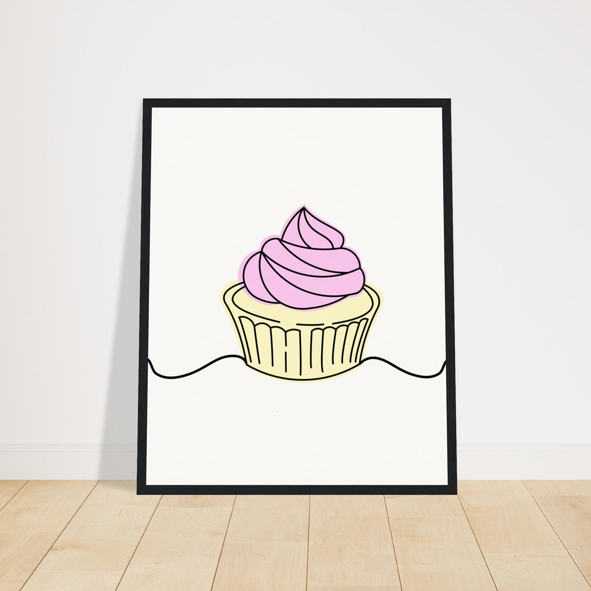 Cupcake Delight - Minimalist Pink Frosting Art - 40x50 cm 16x20″ Black frame - Wooden Framed Posters