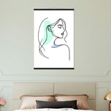 Elegance in Line - Minimalist Female Profile Art with Wooden Hangers - 60x90 cm 24x36″ Black wall hanger - Posters With Hanger