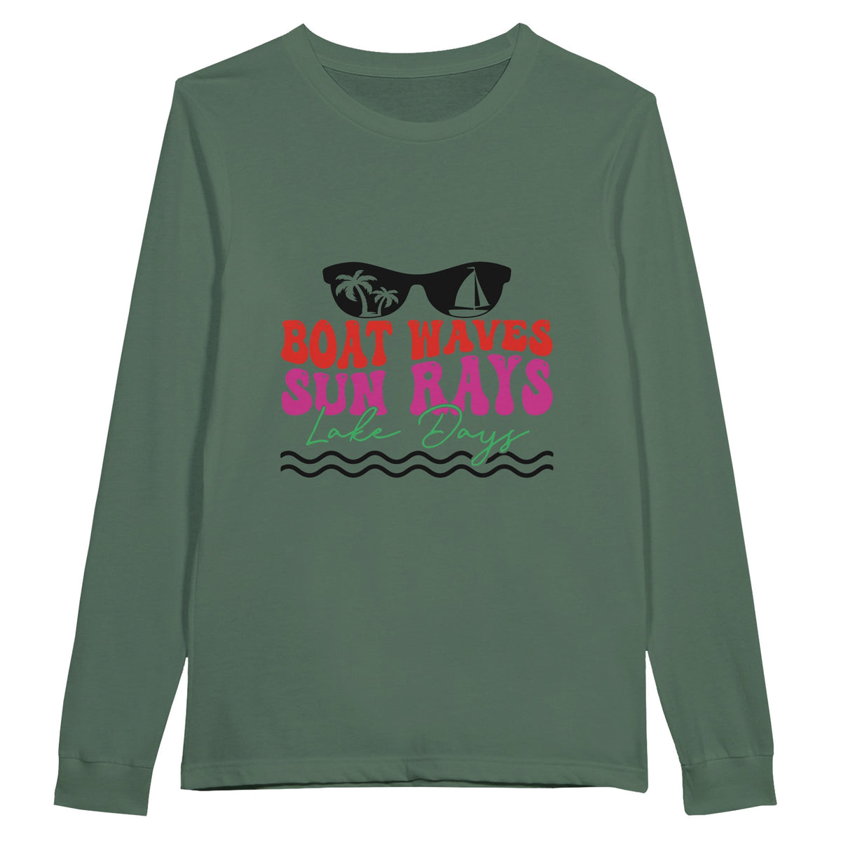 Sail Away - BOAT WAVES, SUN RAYS Adventure - Military Green - Sweatshirt