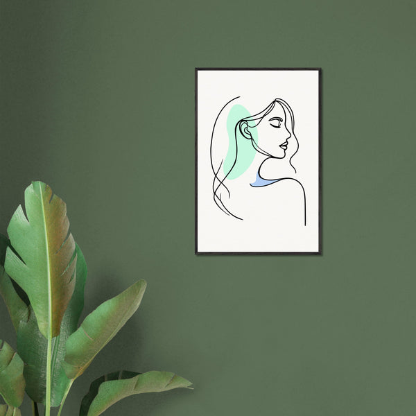 Elegance in Line - Minimalist Female Profile Art - - Wooden Framed Posters