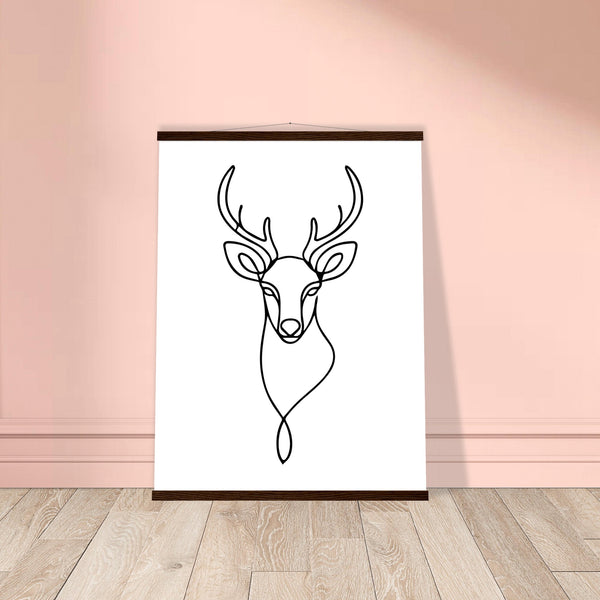 Graceful Lines - Deer Design for Contemporary Spaces - 60x80 cm 24x32″ Dark wood wall hanger - Posters With Hanger