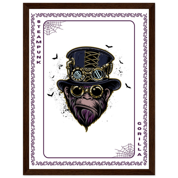 Elevate Your Decor - Steampunk, Funky, and Urban Gorilla Poster Set - 30x40 cm 12x16″ Dark wood frame Steampunk Gorilla - Wooden Framed Posters