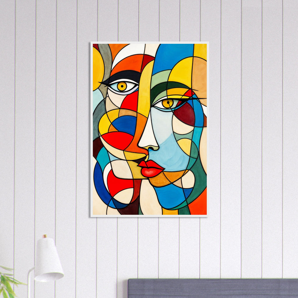 Cubist Harmony - Two Faces, One Framed Masterpiece - White frame 60x90 cm 24x36″ - Wooden Framed Posters