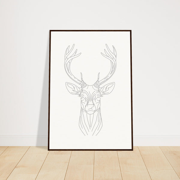 Nature's Grace - Deer Illustration - 70x100 cm 28x40″ Dark wood frame - Wooden Framed Posters