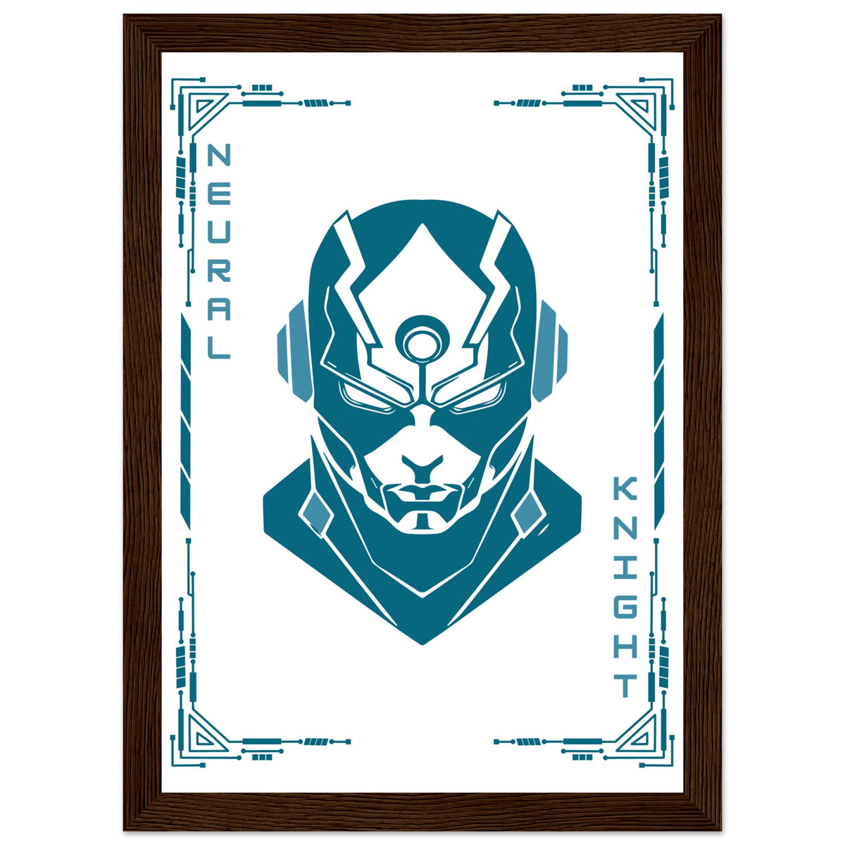 Transform Your Space - "Proton, Neural, Quantum Knights" Poster Set - A4 21x29.7 cm 8x12″ Dark wood frame Neural Knight - Wooden Framed Posters