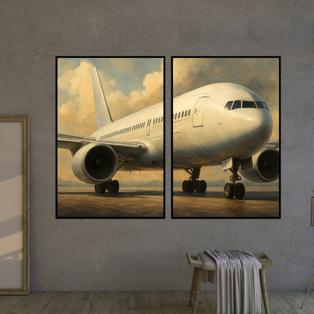 Majestic Runway – Glossy Framed Airplane Wall Art - Gold Metal Glossy Photo - Framed Posters
