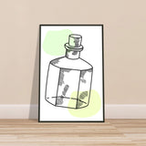 Vintage Charm - Line Art Bottle with Pastel Accents - - Metal Framed Posters