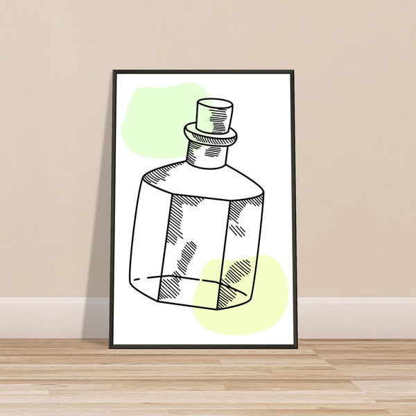 Vintage Charm - Line Art Bottle with Pastel Accents - - Metal Framed Posters