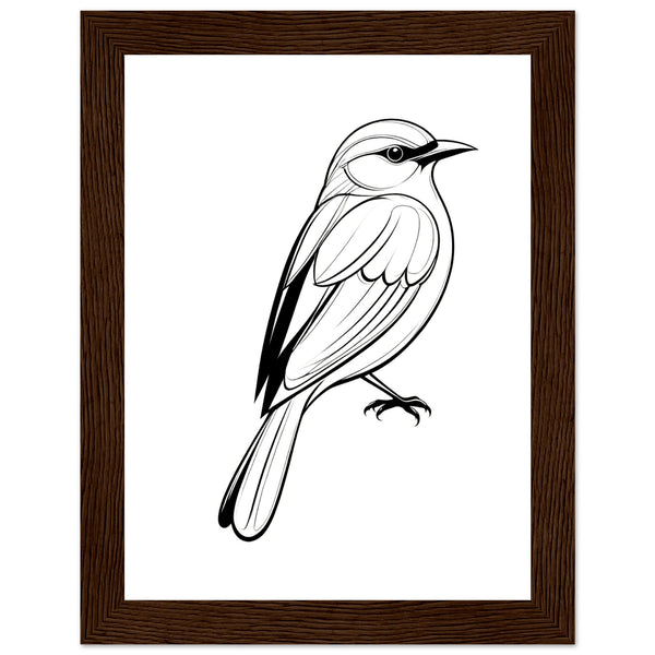 Serenity in Lines - Framed Bird Poster - 15x20 cm 6x8″ Dark wood frame - Framed Posters