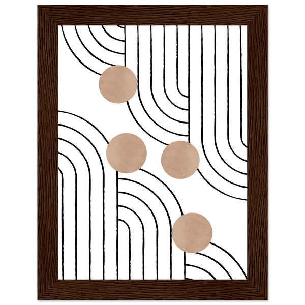 Timeless Elegance - Abstract Line Art with Natural Tones - 15x20 cm 6x8″ Dark wood frame - Wooden Framed Posters