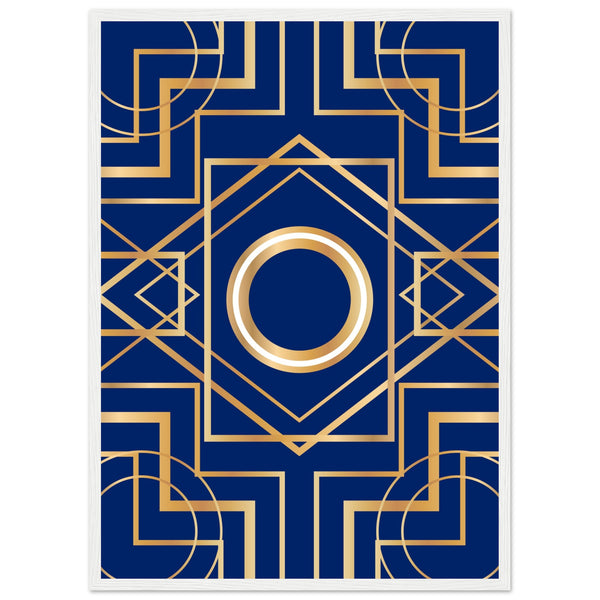 Art Deco Elegance - Blue & Gold Geometric Framed Print - 50x70 cm 20x28″ White frame - Wooden Framed Posters