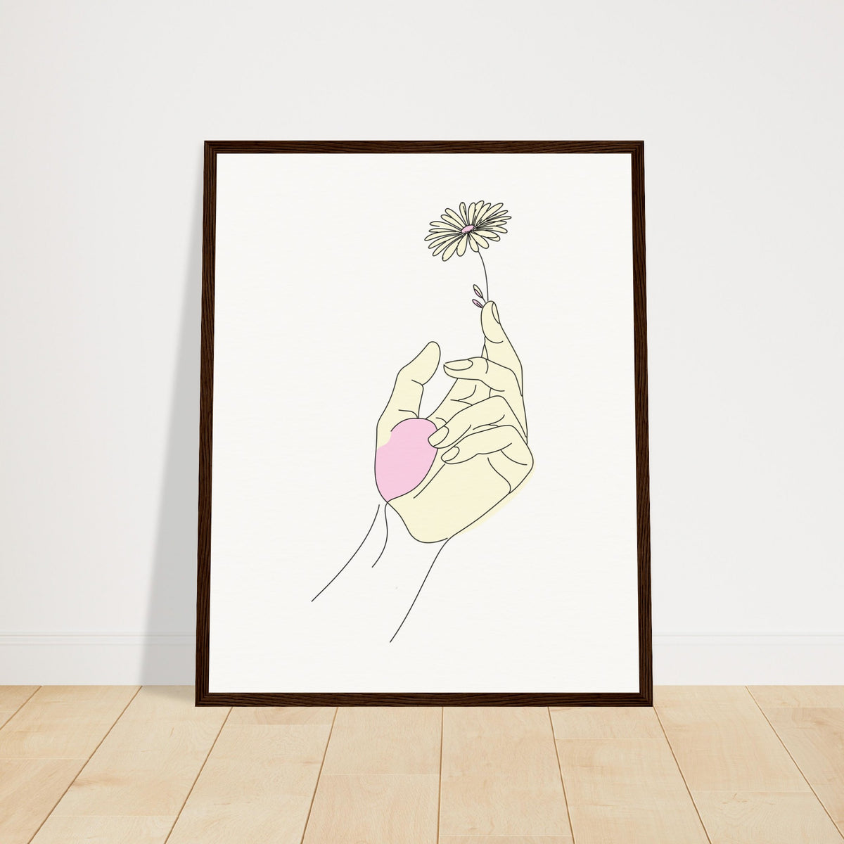 Artistic Grace - Hand & Flower Poster in Pine Wood Frame - 40x50 cm 16x20″ Dark wood frame - Wooden Framed Posters