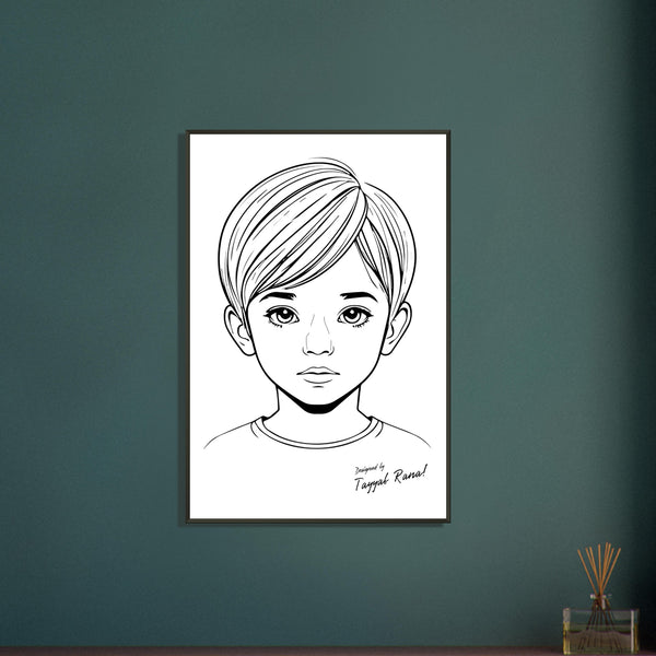 Innocence in Line Art - Framed Portrait of Childhood - - Framed Posters