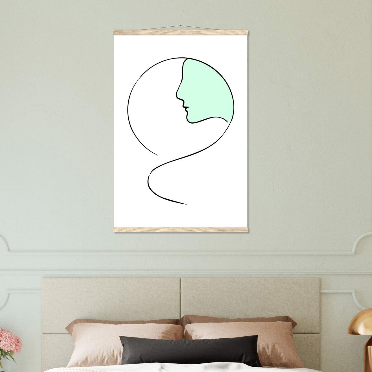 Serenity in Simplicity - Minimalist Face Art Poster - 60x90 cm 24x36″ Natural wood wall hanger - Posters With Hanger