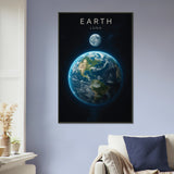 Blue Planet Gift – Metal Framed Poster of Earth & Moon - - Metal Framed Posters