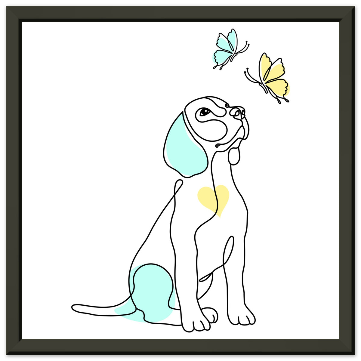 Whimsical Paws - Puppy Line Art with Soft Pastels - 30x30 cm 12x12″ - Metal Framed Posters