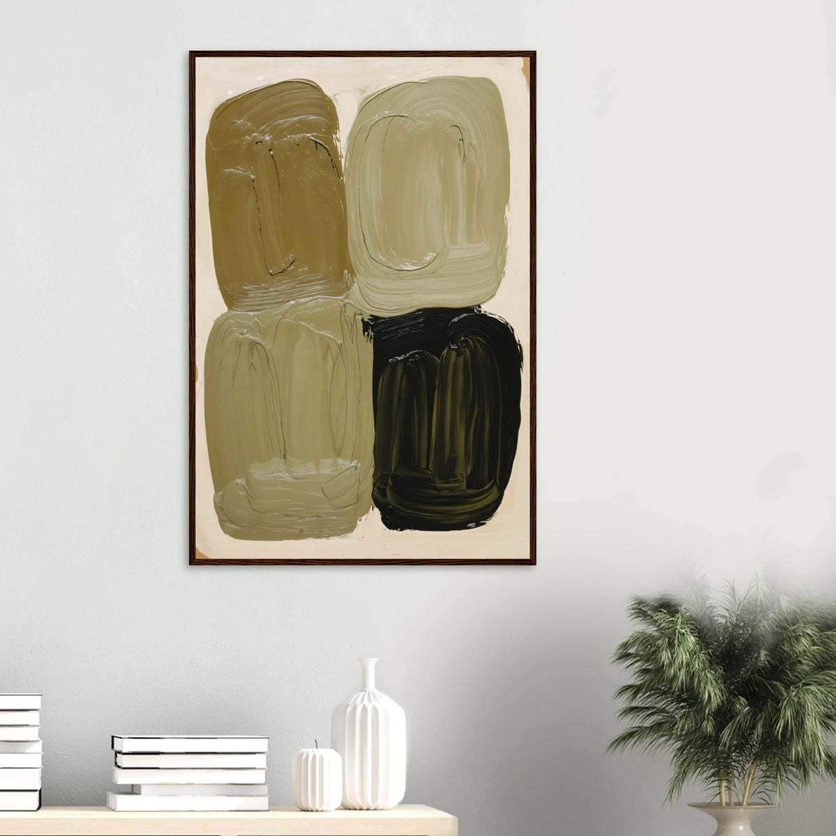 Muted Harmony – Gift Poster for Design Enthusiasts - Dark wood frame - Wooden Framed Posters