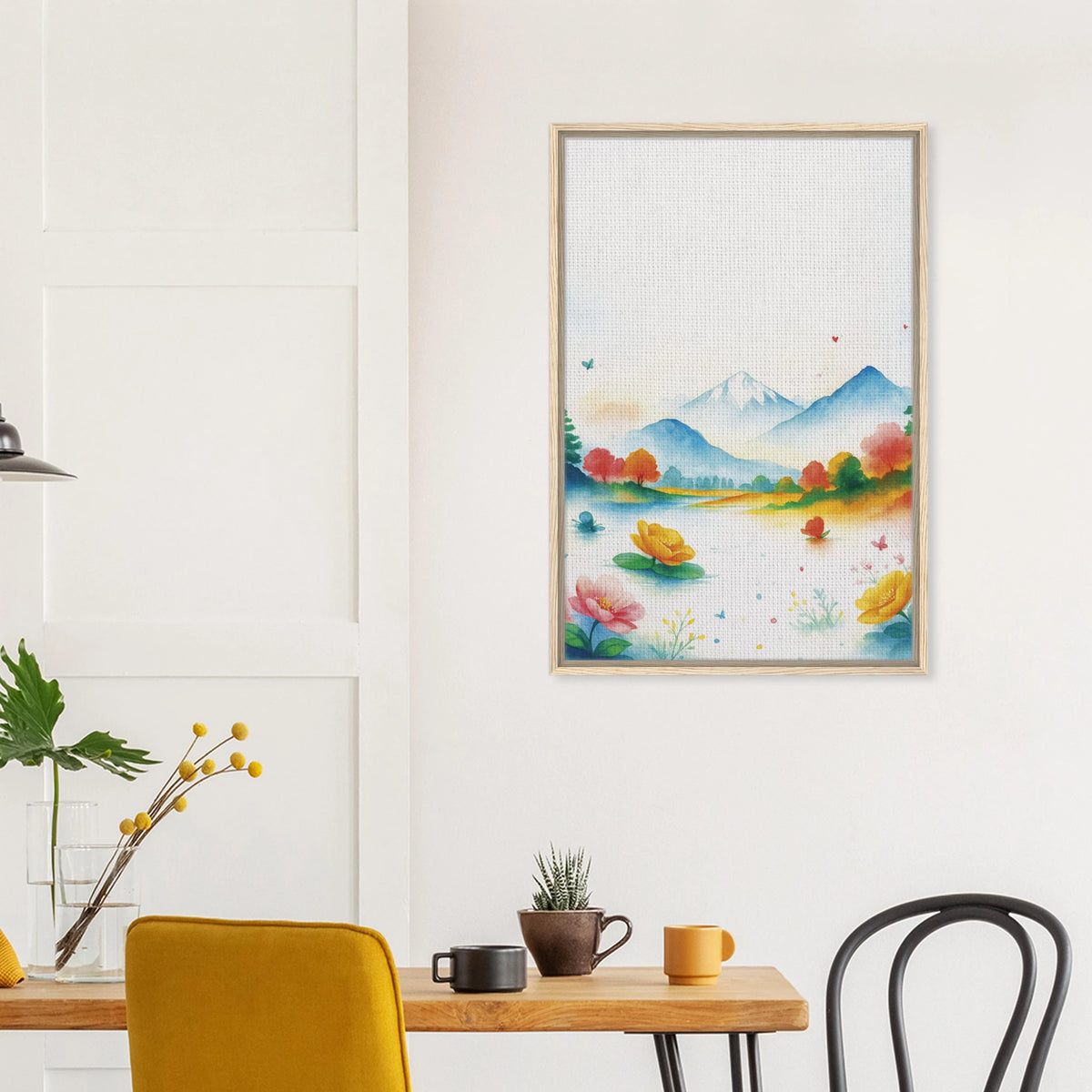 Tranquil Moments – Watercolor Mountain Framed Canvas - - Canvas