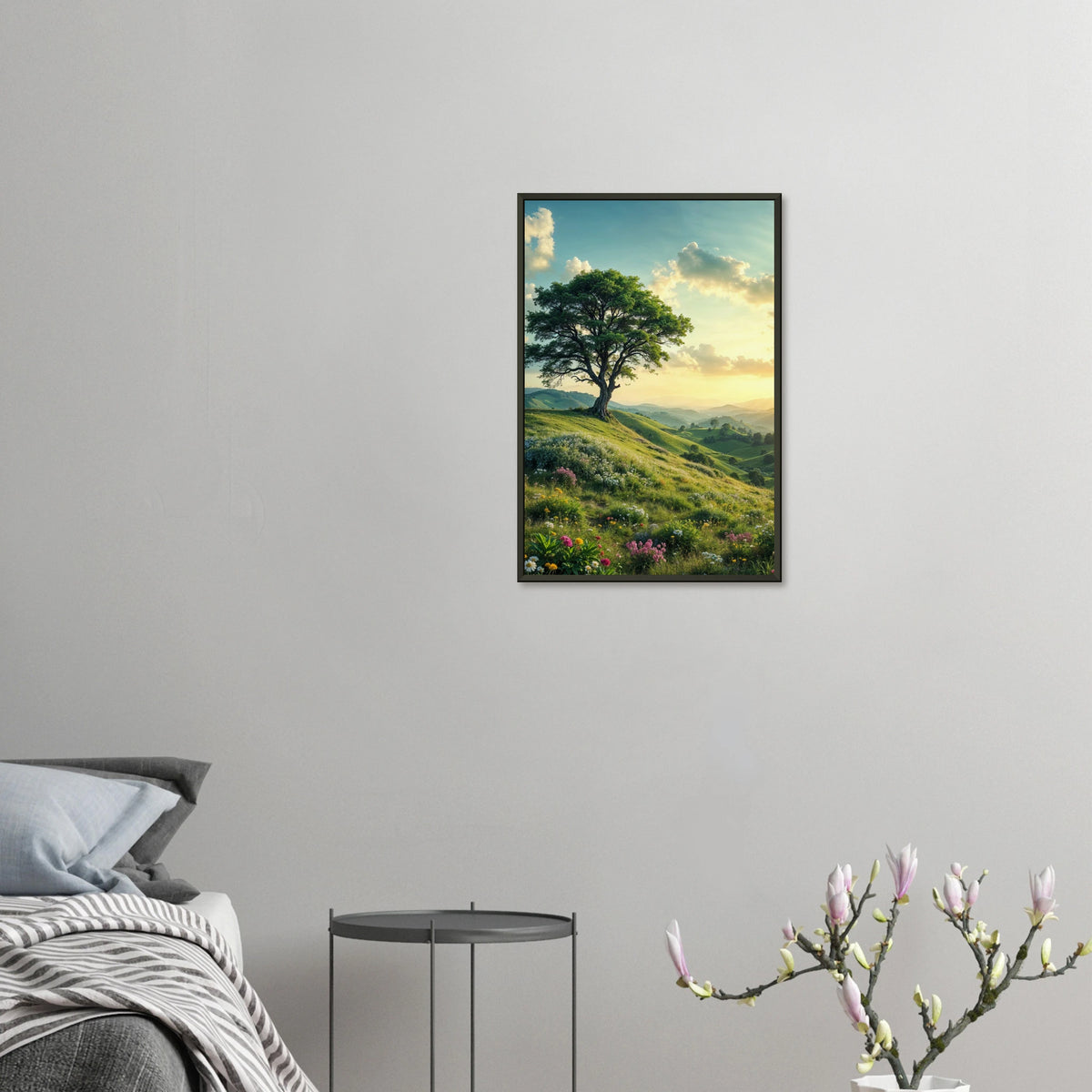 Lone Tree Vista - Serene Landscape Framed Poster - 40x60 cm 16x24″ - Metal Framed Posters