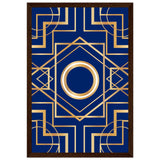 Art Deco Elegance - Blue & Gold Geometric Framed Print - 30x45 cm 12x18″ Dark wood frame - Wooden Framed Posters