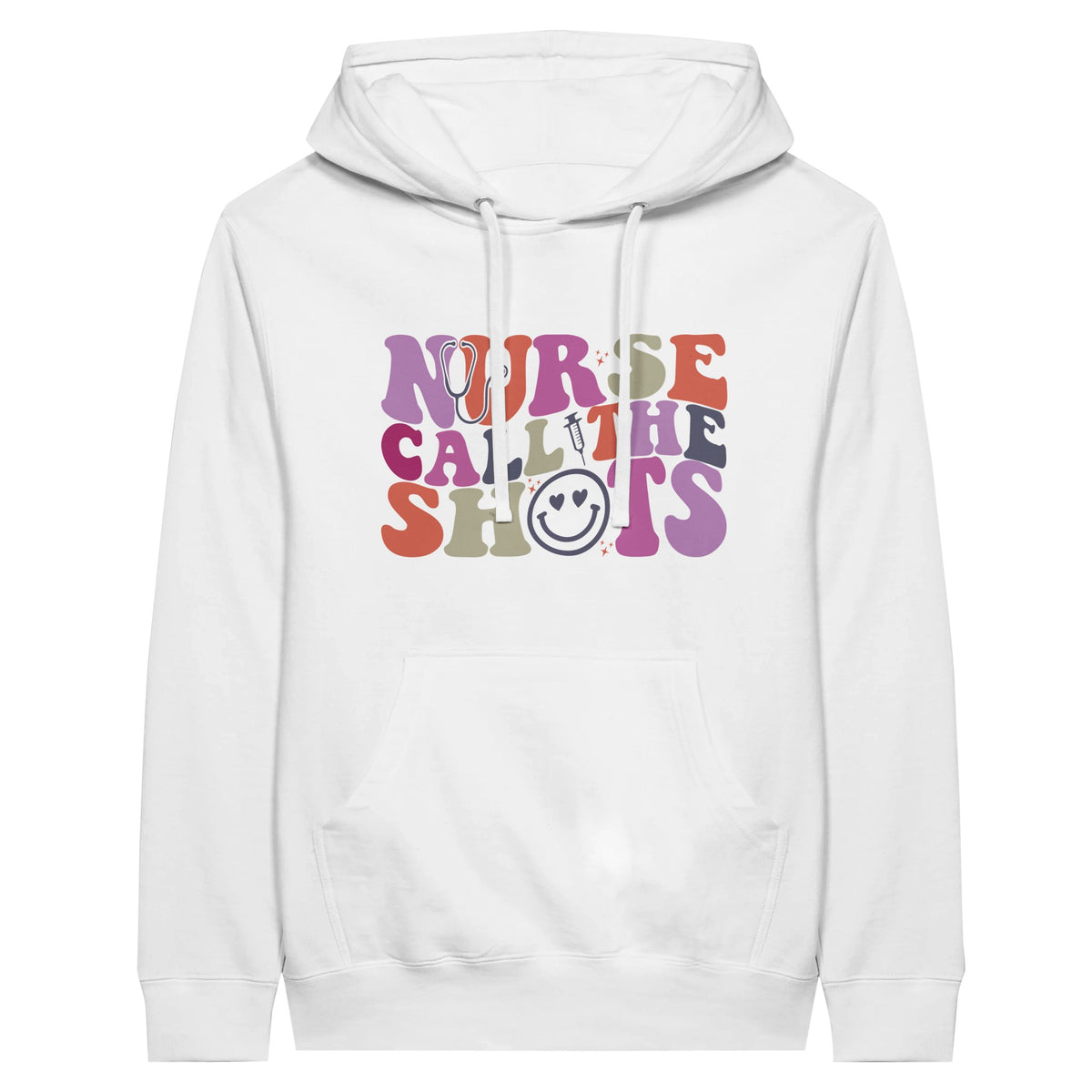 Nurse Calls the Shots Premium Unisex Pullover Hoodie - White - Print Material