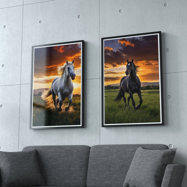 Horses at Dusk - A Timeless Pair - 12x18 - Framed Posters