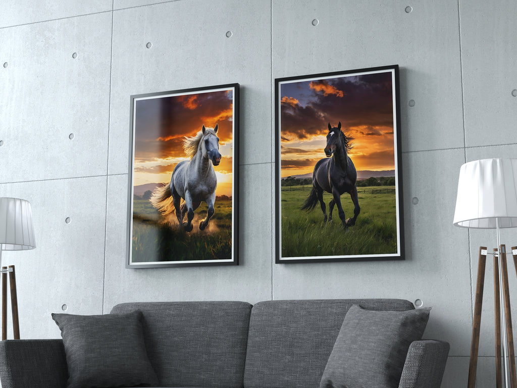 Horses at Dusk - A Timeless Pair - 12x18 - Framed Posters