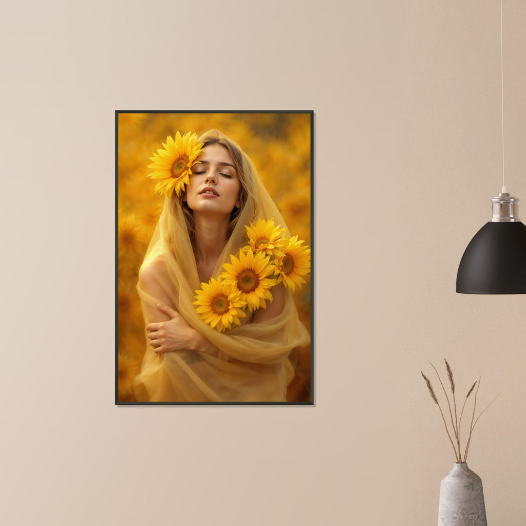 Golden Embrace - Sunflower Portrait Art - 60x90 cm 24x36″ - Framed Poster