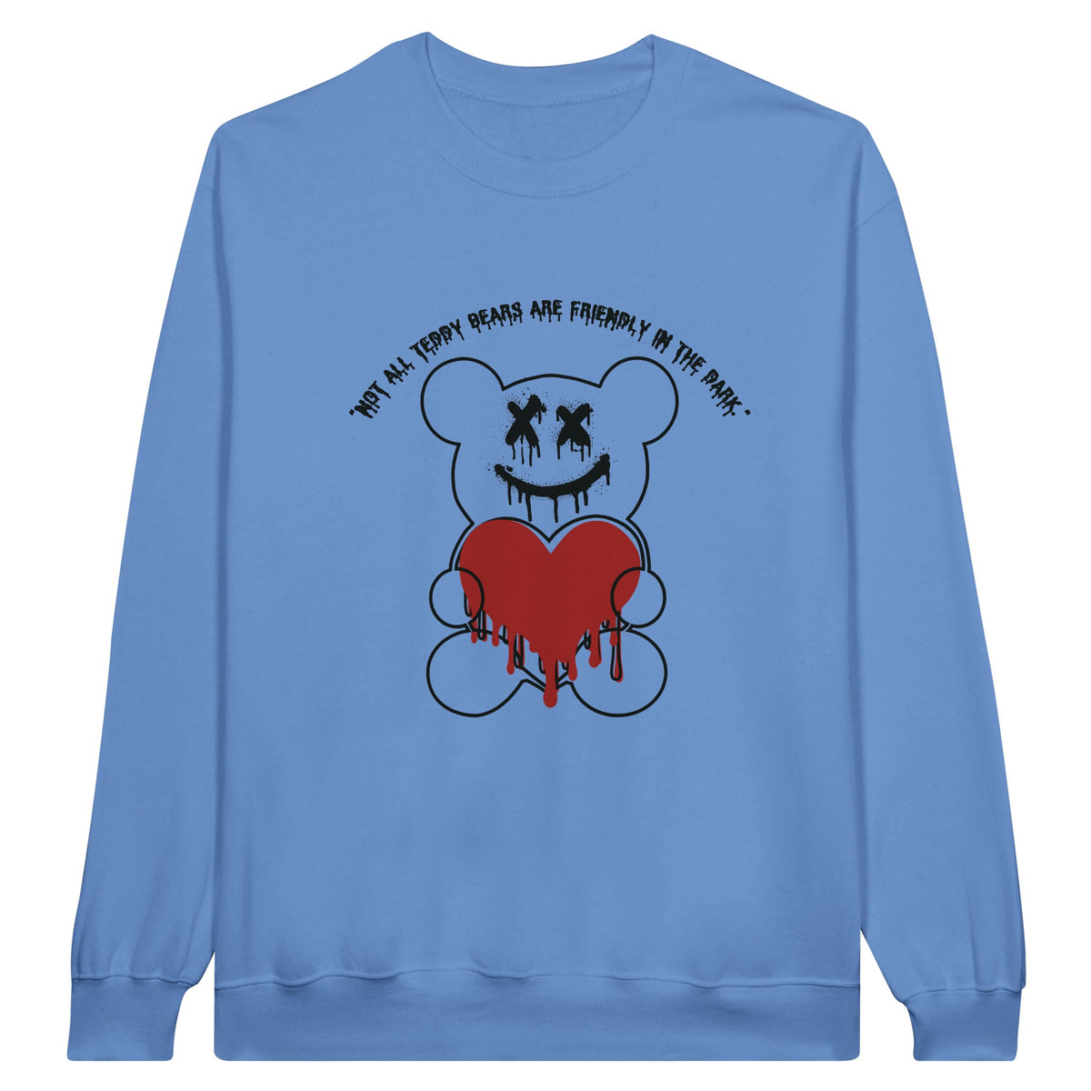 Heartfelt Warning - Unfriendly Teddy - Carolina Blue - Crewneck Sweatshirts