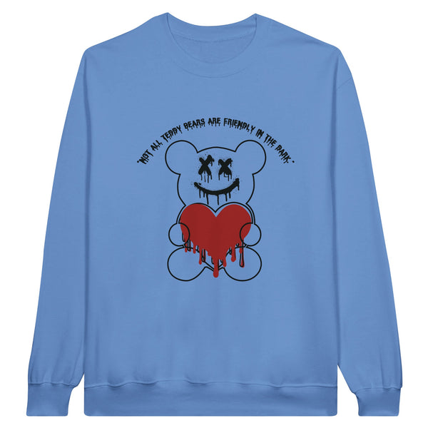 Heartfelt Warning - Unfriendly Teddy - Carolina Blue - Crewneck Sweatshirts