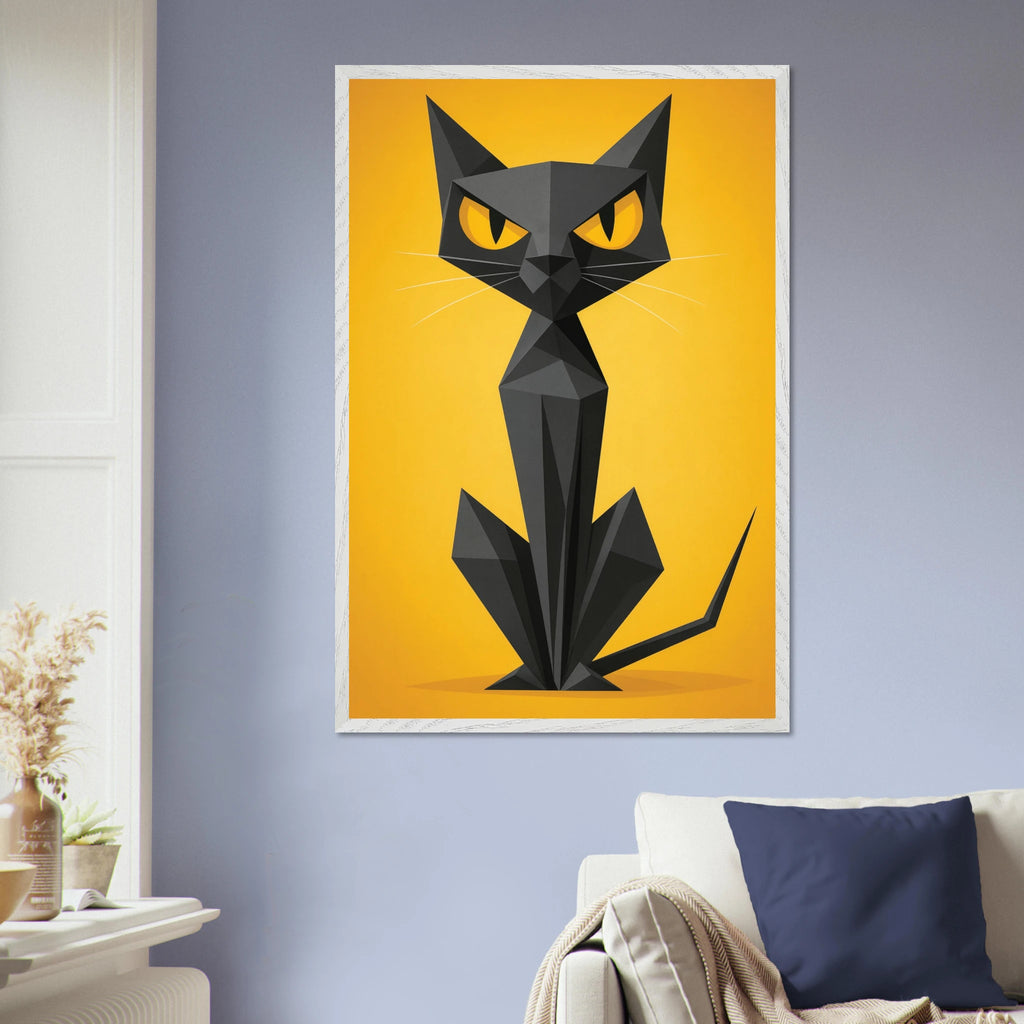 Abstract Cat Wooden Frame – Perfect Gift for Home Decor - - Wooden Framed Posters