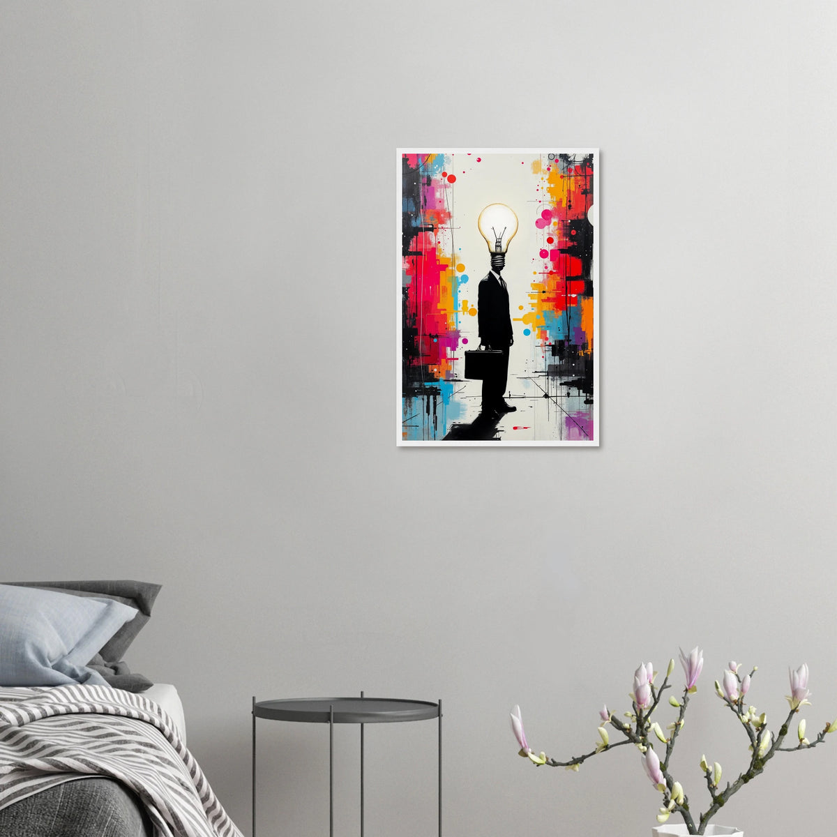 Mind of Innovation - Lightbulb Man Framed Poster - 40x60 cm 16x24″ White frame - Wooden Framed Posters