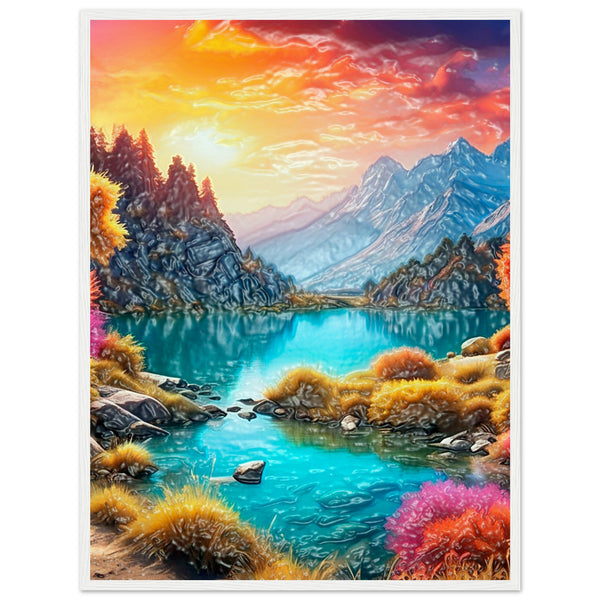 Mountain Serenity - Tranquil Landscape Art - 60x80 cm 24x32″ White frame - Wooden Framed Poster