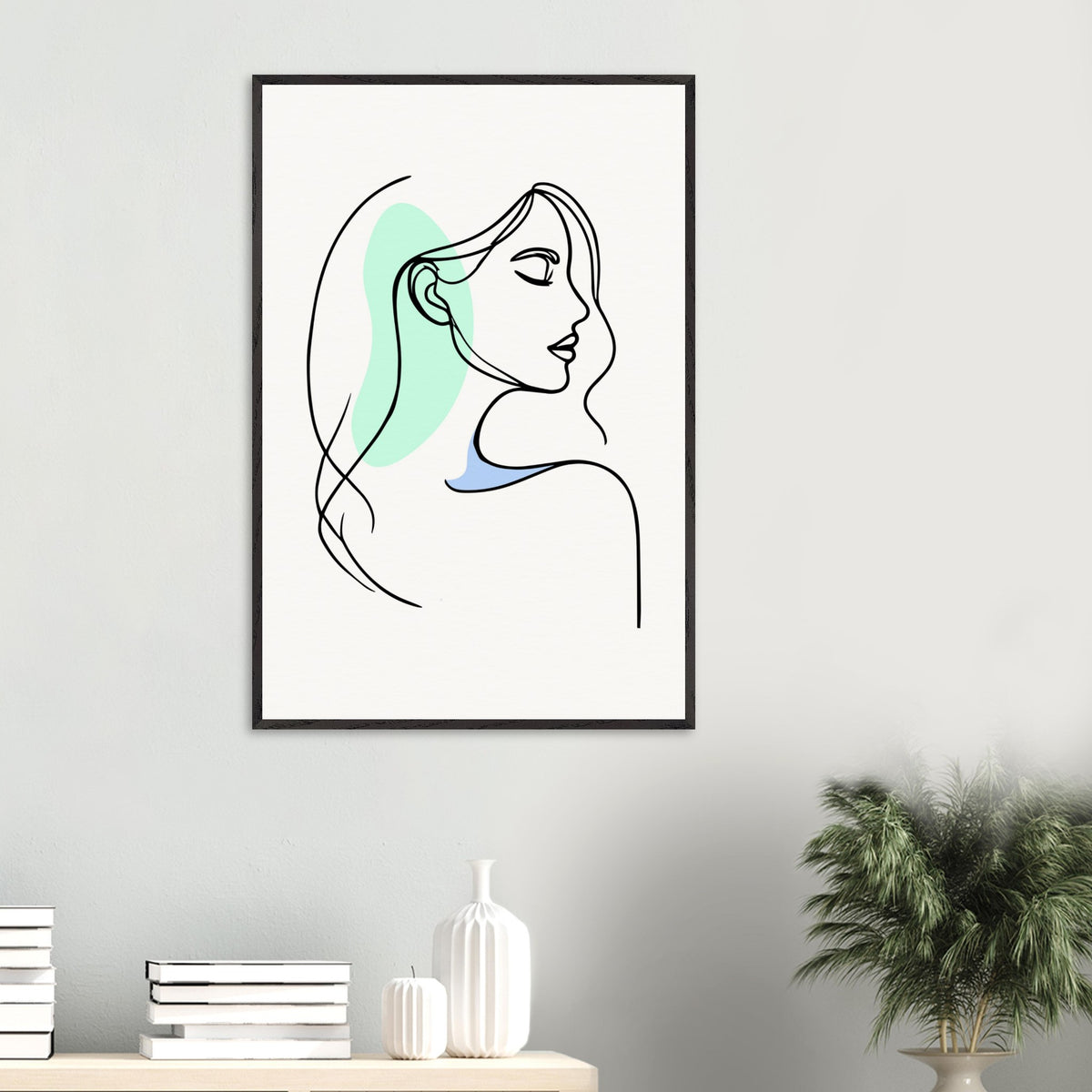 Elegance in Line - Minimalist Female Profile Art - - Wooden Framed Posters