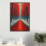 Wooden Framed Poster – Red Trees Winter Gift - Black frame - Wooden Framed Posters