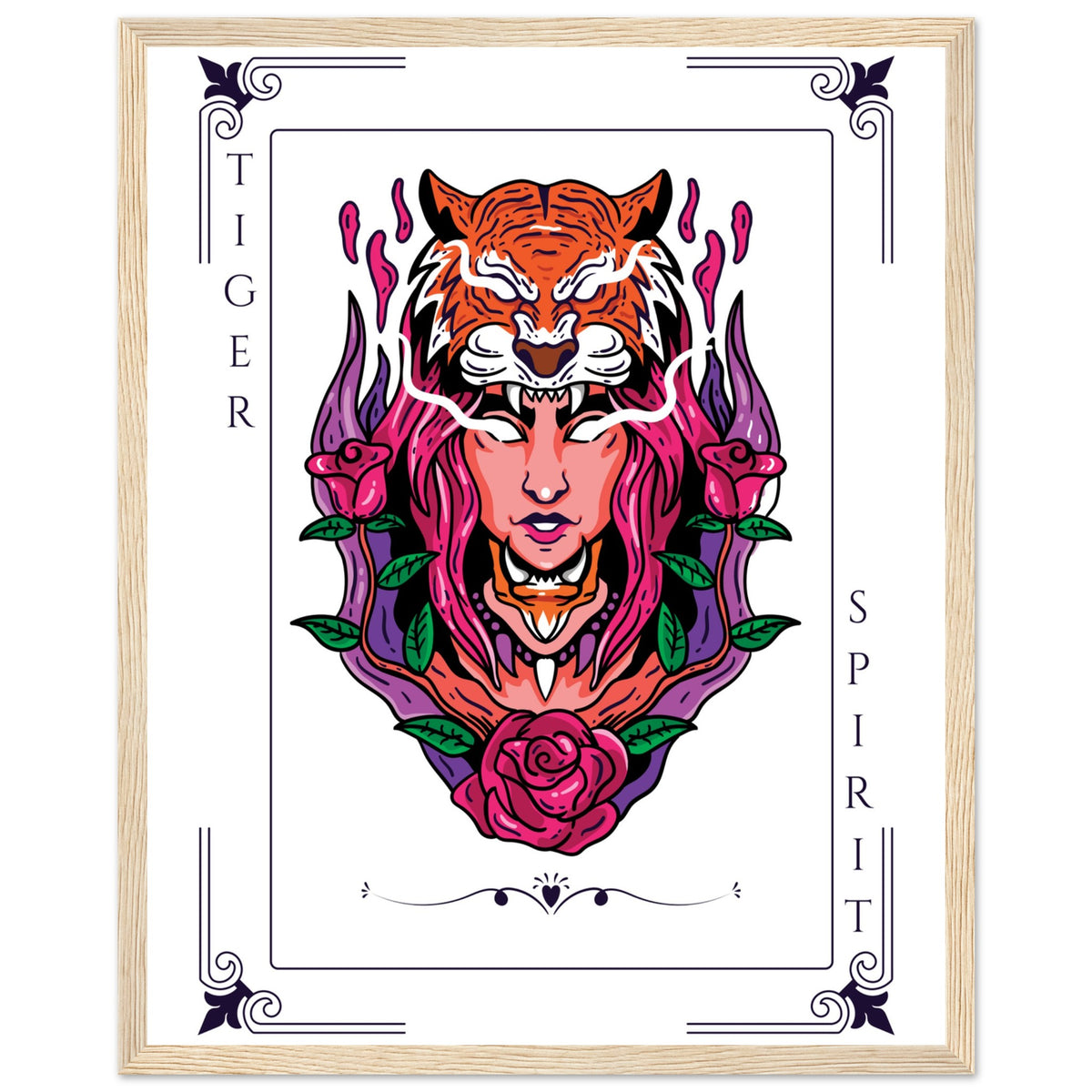 Artistry Unleashed - Warrior, Sacred Bull, and Tiger Spirit - 40x50 cm 16x20″ Wood frame Tiger Spirit - Wooden Framed Posters