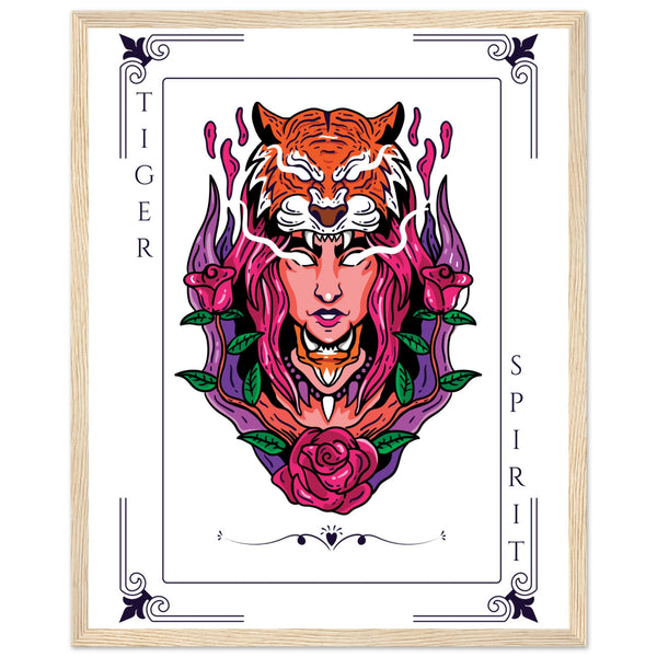 Artistry Unleashed - Warrior, Sacred Bull, and Tiger Spirit - 40x50 cm 16x20″ Wood frame Tiger Spirit - Wooden Framed Posters