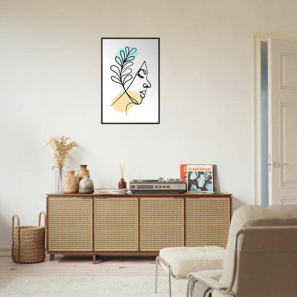 Nature's Grace - Line Art Portrait with Pastel Hues - - Metal Framed Posters