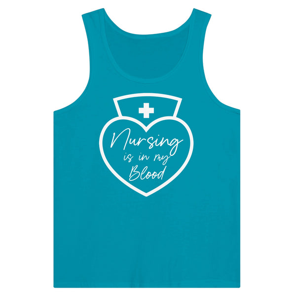 Dedicated Care - 'Nursing Is in My Blood - Teal - Tank Tops