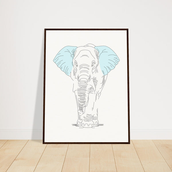 Sublime Serenity - Elephant in Pastel - 60x80 cm 24x32″ Dark wood frame - Wooden Framed Posters