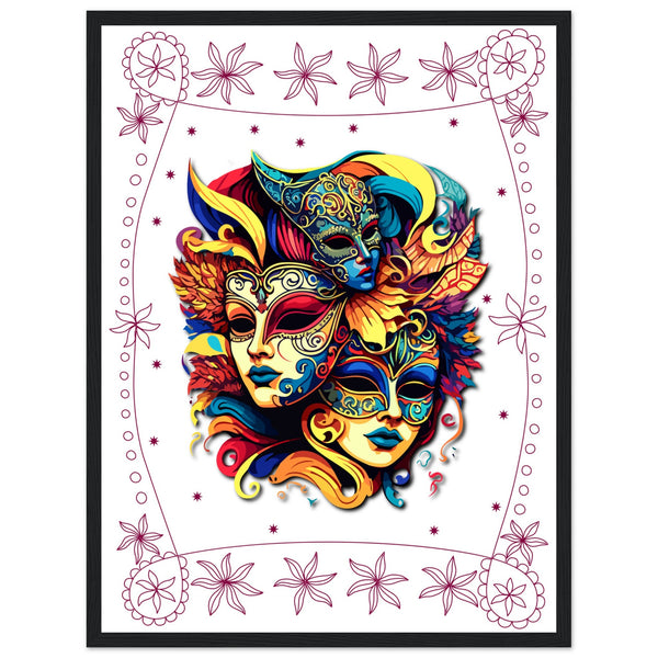 Colorful Mask Trio - Luxury Framed Print - 45x60 cm 18x24″ Black frame - Wooden Framed Posters