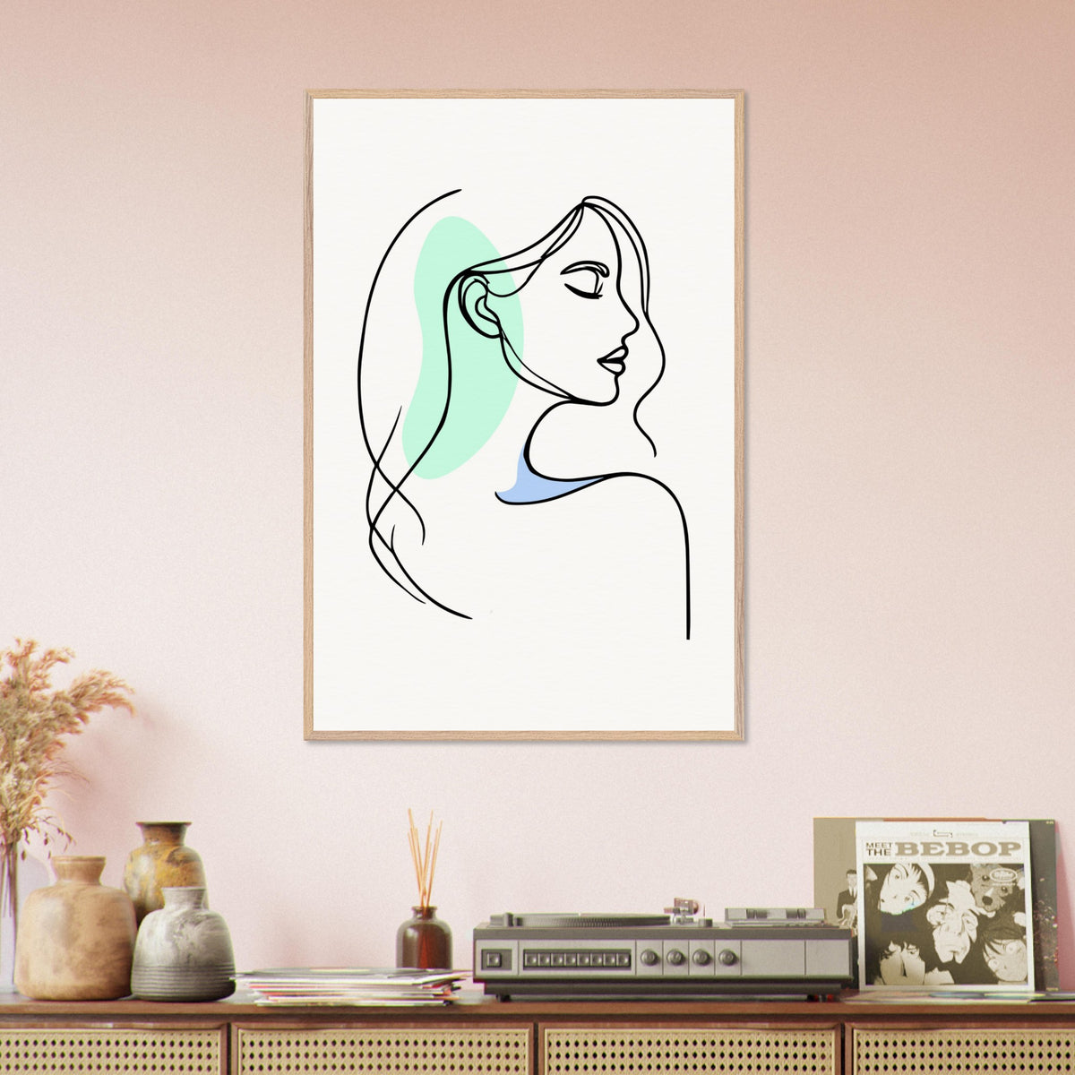 Elegance in Line - Minimalist Female Profile Art - 60x90 cm 24x36″ Wood frame - Wooden Framed Posters