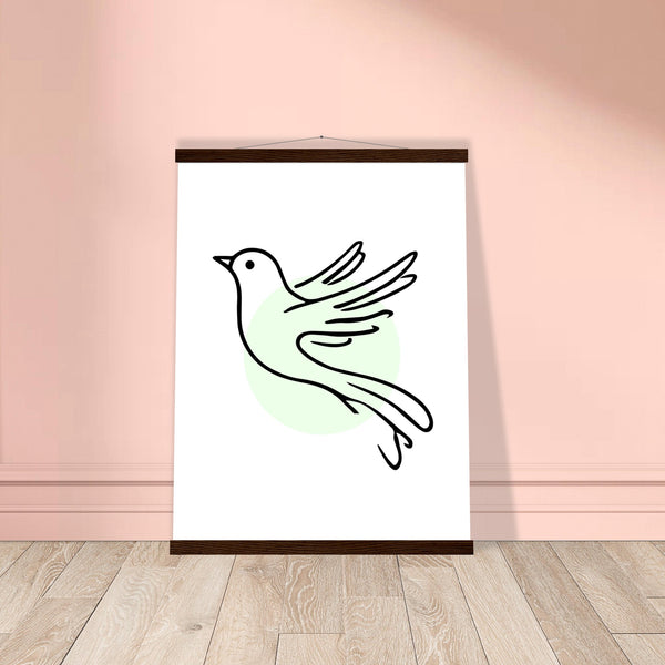 Serene Wings - Bird Art Poster with Magnetic Wooden Hanger - 45x60 cm 18x24″ Dark wood wall hanger - Posters With Hanger