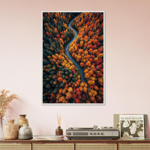 Image of Pathway of Colors - Serene Autumn Forest Framed Poster