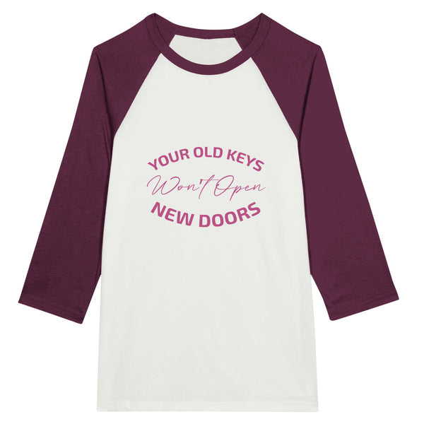 New Beginnings - Unisex 3/4 Sleeve Raglan T-Shirt - White and Maroon -